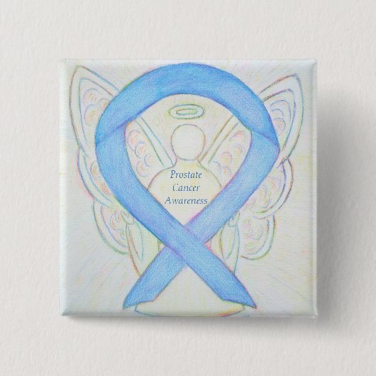 Prostaatkanker Blauwe Bewustheid Ribbon Angel Pin Vierkante Button 5,1 Cm (Voorkant)