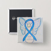 Prostaatkanker Blauwe Bewustheid Ribbon Angel Pin Vierkante Button 5,1 Cm (Voorkant /achterkant)