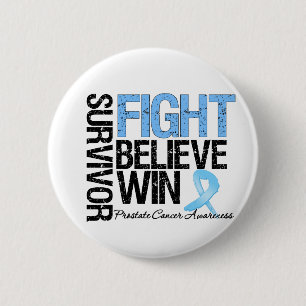 Prostaatkanker Overlevingsstrijd Believe Win Motto Ronde Button 5,7 Cm