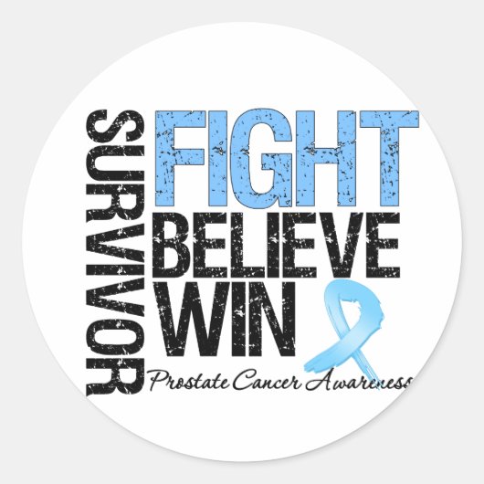Prostaatkanker Overlevingsstrijd Believe Win Motto Ronde Sticker (Voorkant)