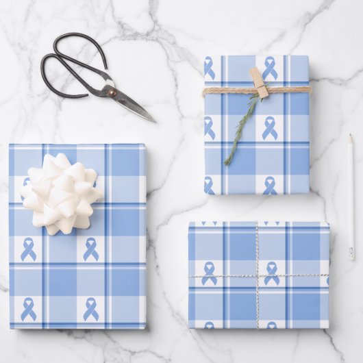 Prostate Cancer Awareness Plaid Light Blue Ribbon Inpakpapier Vel (Voorkant)