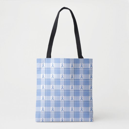 Prostate Cancer Awareness Plaid Light Blue Ribbon Tote Bag (Voorkant)