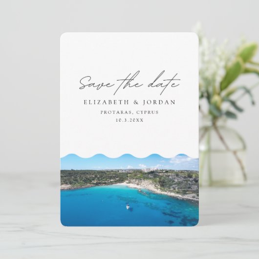 Protaras Cyprus bruiloft bestemming Save the Date Kaart (Staand voorkant)