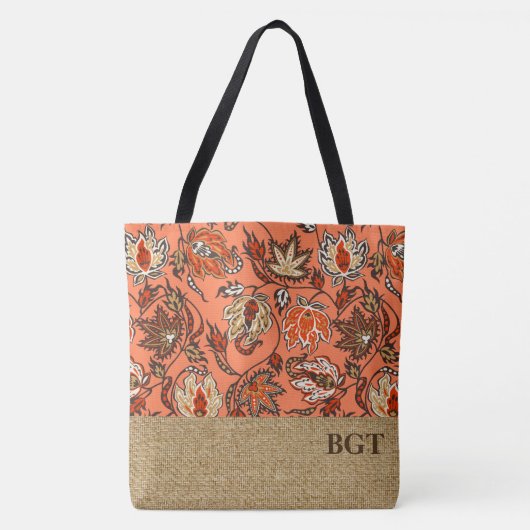 Protea Batik Hawaïaanse Tropische Monogram Strandt Tote Bag (Voorkant)