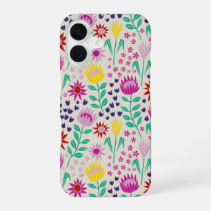 Protea Bloem Blad Blokdruk Millefleur lichten iPhone 16 Hoesje