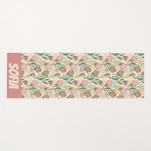 Protea Bloem Bloem roze groen Patroon naam Yogamat (Voorkant (horizontaal))