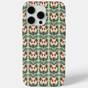 Protea Bloem Patroon Koraal Salie Tinten iPhone Ho 15 Pro Max Case
