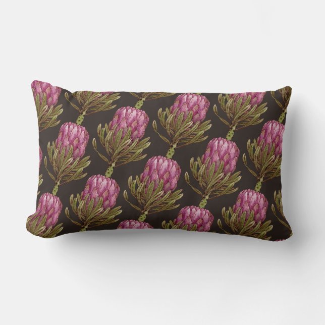 Protea Bloem Plant Patroon Lenden Kussen (Voorkant)