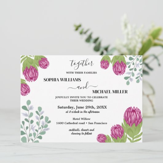 Protea Bloem Tuin Bruiloft Kaart (Staand voorkant)
