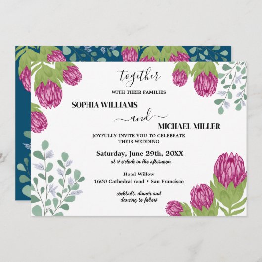 Protea Bloem Tuin Bruiloft Kaart (Voorkant / Achterkant)