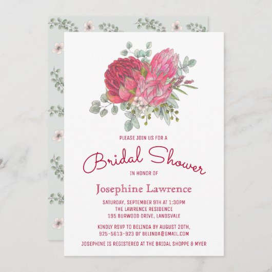 Protea Bloemen Bruidsdouche Uitnodigingen (Voorkant / Achterkant)