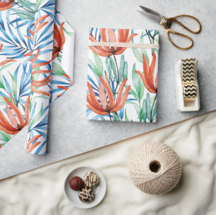 Protea bloemen en palmbladeren tropisch patroon cadeaupapier