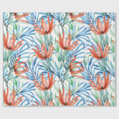 Protea bloemen en palmbladeren tropisch patroon cadeaupapier (Vlak)