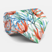 Protea bloemen en palmbladeren tropisch patroon stropdas (Opgerold)