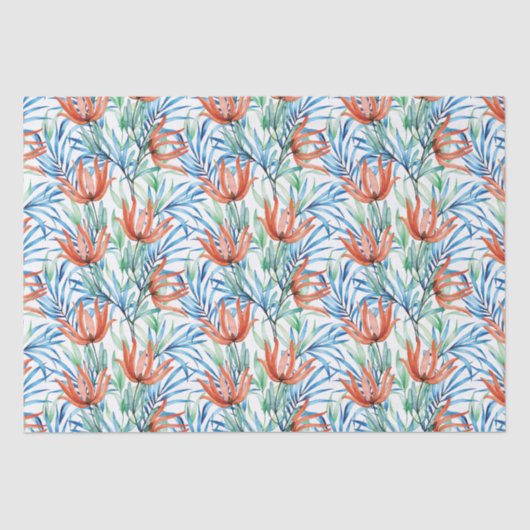 Protea bloemen en palmbladeren tropisch patroon tissuepapier (Voorkant)