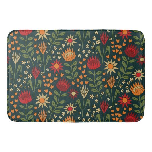 Protea Bloemenblok Print Millefleur donker Badmat (Voorkant)