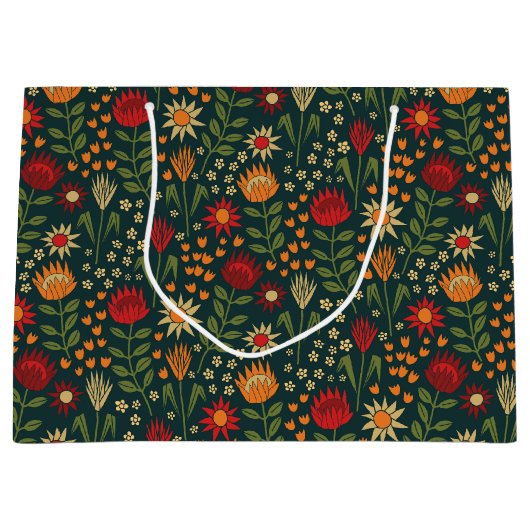 Protea Bloemenblok Print Millefleur donker Groot Cadeauzakje (Voorkant)