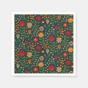Protea Bloemenblok Print Millefleur donker Servet