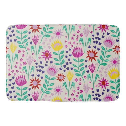 Protea Bloemenblok Print Millefleur lichten Badmat (Voorkant)