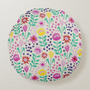 Protea Bloemenblok Print Millefleur lichten Rond Kussen