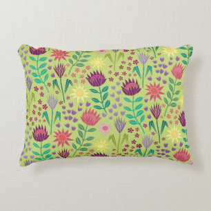 Protea Bloemenblok Print Millefleur vrolijk groen Accent Kussen