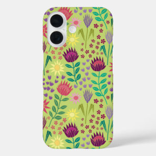 Protea Bloemenblok Print Millefleur vrolijk groen iPhone 16 Hoesje