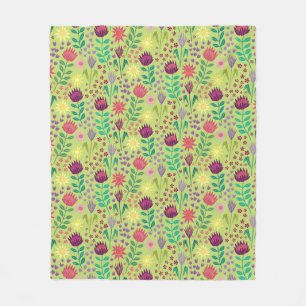Protea Bloemenblok Print Millefleur vrolijk groen Fleece Deken