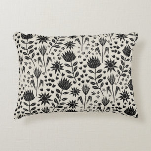 Protea Bloemenblok Print Millefleur zwart linnen Accent Kussen