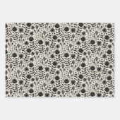 Protea Bloemenblok Print Millefleur zwart linnen Inpakpapier Vel (Voorkant 2)