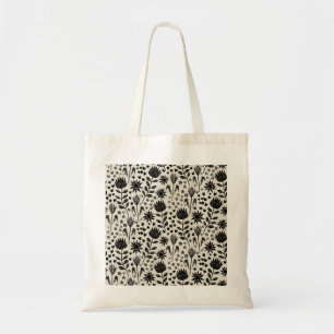Protea Bloemenblok Print Millefleur zwart linnen Tote Bag