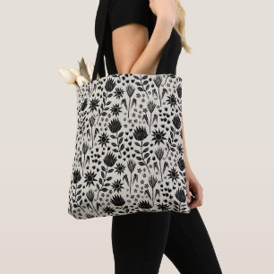 Protea Bloemenblok Print Millefleur zwart linnen Tote Bag