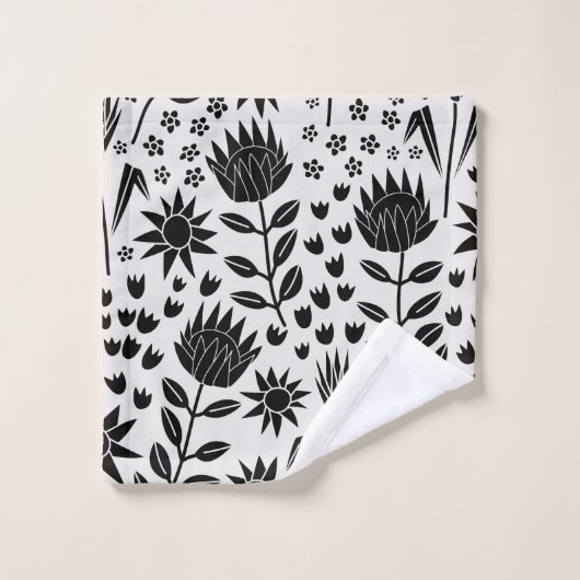 Protea Bloemenblok Print Millefleur zwart wit Bad Handdoek (Wasdoekje)
