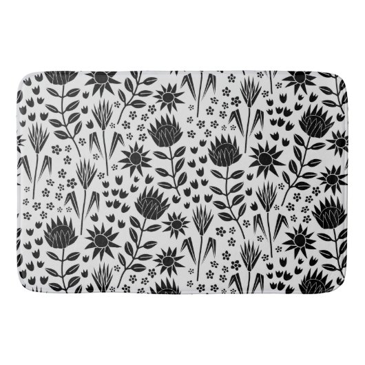 Protea Bloemenblok Print Millefleur zwart wit Badmat (Voorkant)