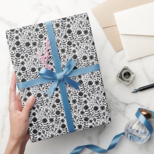 Protea Bloemenblok Print Millefleur zwart wit Cadeaupapier