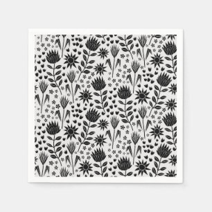 Protea Bloemenblok Print Millefleur zwart wit Servet