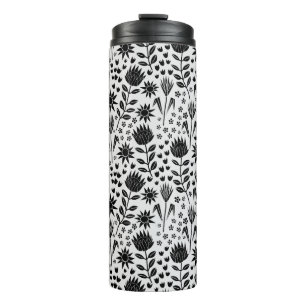 Protea Bloemenblok Print Millefleur zwart wit Thermosbeker