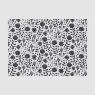 Protea Bloemenblok Print Millefleur zwart wit Tissuepapier