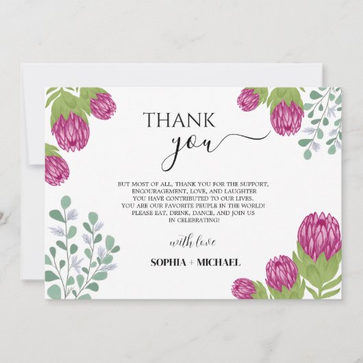 Protea Bloemtuin Dank u bruiloft Kaart (Voorkant)