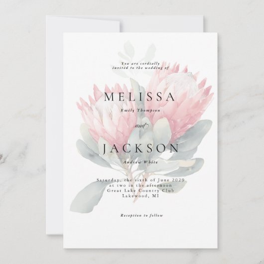Protea Blush Watercolor Bloemen Bruiloft Kaart (Voorkant)