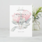 Protea Blush Watercolor Bloemen Bruiloft Kaart (Staand voorkant)