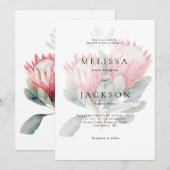Protea Blush Watercolor Bloemen Bruiloft Kaart (Voorkant / Achterkant)