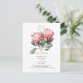 Protea Blush Waterverf Bloemen bruiloft Briefkaart (Staand voorkant)