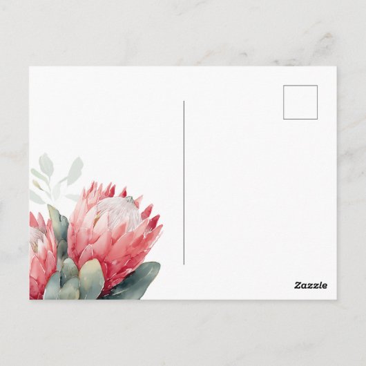 Protea Blush Waterverf Bloemen bruiloft Briefkaart (Achterkant)