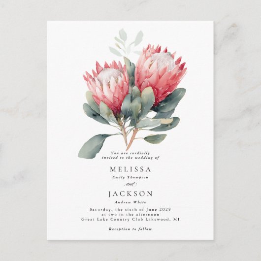 Protea Blush Waterverf Bloemen bruiloft Briefkaart (Voorkant)