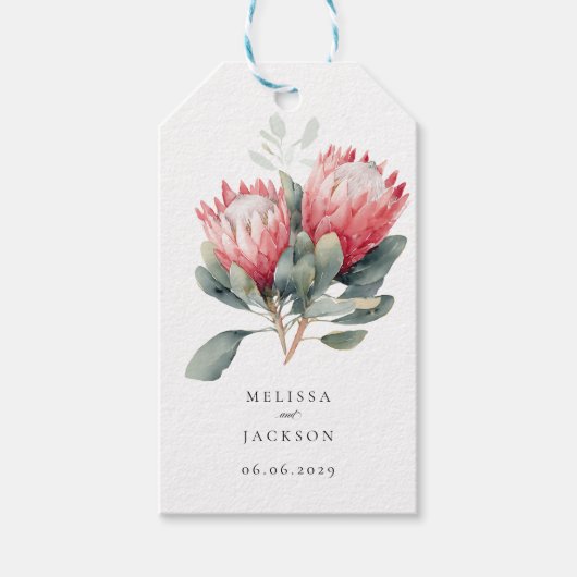Protea Blush Waterverf Bloemen bruiloft Cadeaulabel (Voorkant)