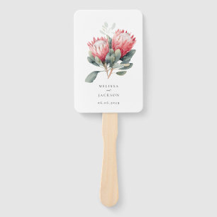 Protea Blush Waterverf Bloemen bruiloft Handwaaier