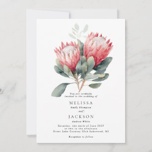 Protea Blush Waterverf Bloemen bruiloft Kaart