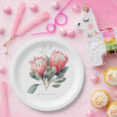 Protea Blush Waterverf Bloemen bruiloft Papieren Bordje (Feest)