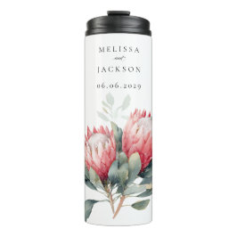 Protea Blush Waterverf Bloemen bruiloft Thermosbeker