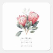 Protea Blush Waterverf Bloemen bruiloft Vierkante Sticker (Voorkant)